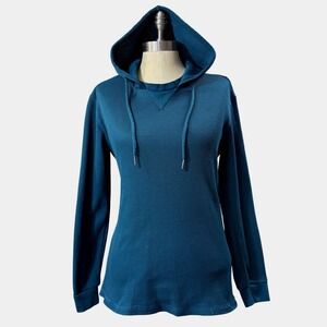 Amongst Others M Hooded Pullover Waffle Knit Thermal Teal Layering Slim *Altered